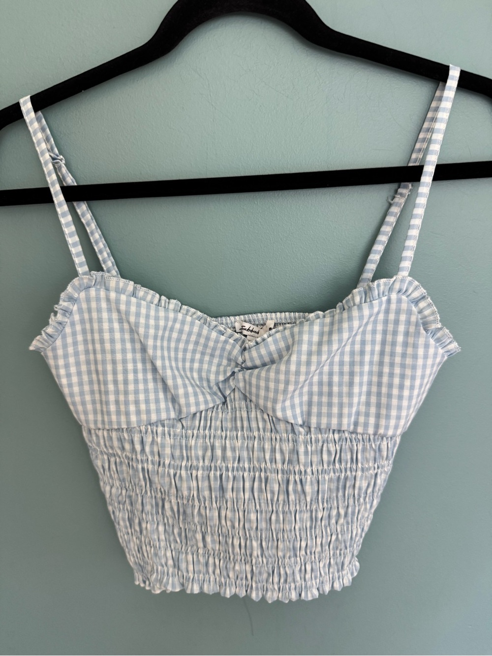 Blue Gingham Smocked  Tank Top